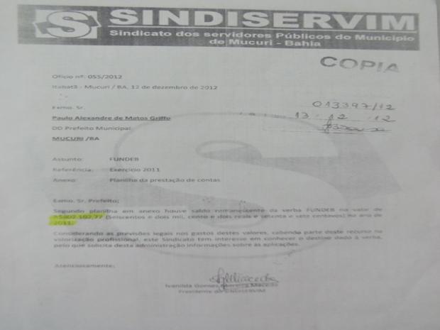 Oficio Sindiservim Fundeb Mucuri