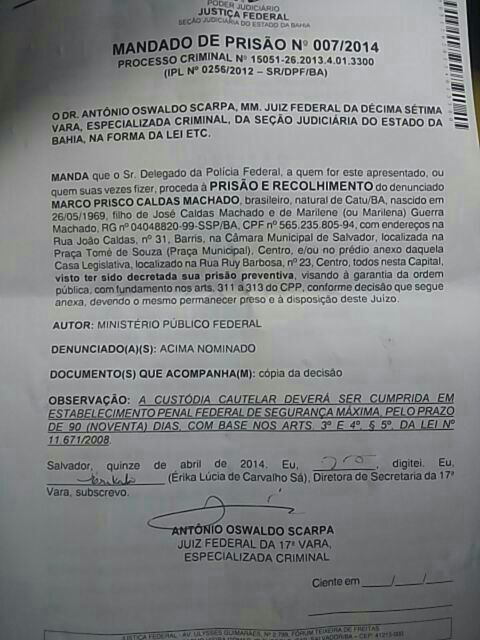 Mandado de prisao Marco Prisco