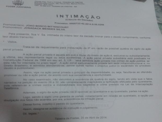 Justica nega liminar de Joao Bosco contra Jotta Mendes