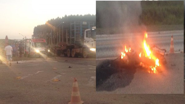 Carreta atropela motociclista