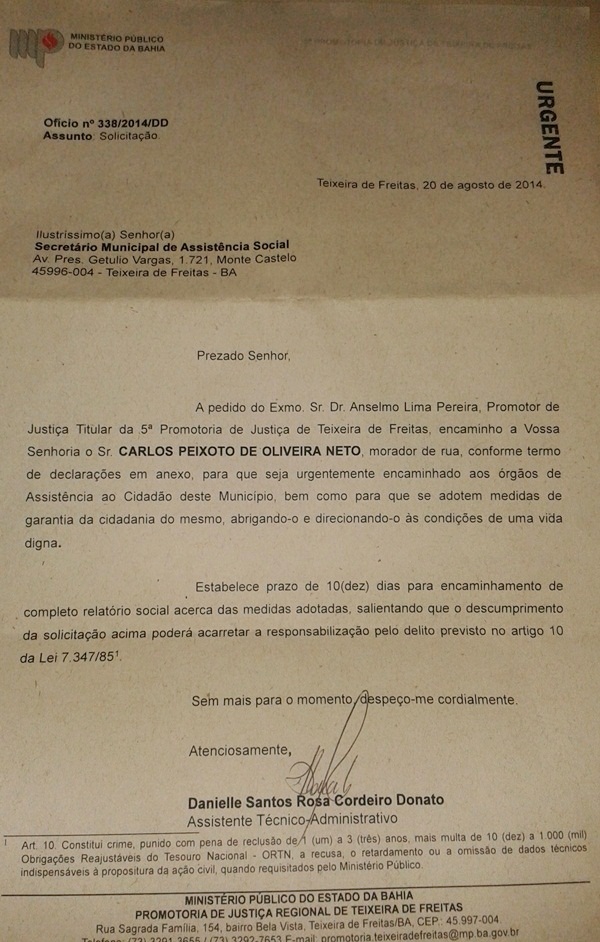 Acao MP em favor Carlos Peixoto de Oliveira Neto