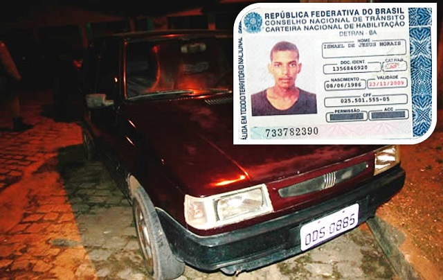 Ismael, quando foi preso acusado de roubo de veículo. O carro, de placa de São Mateus-ES, estava no desmanche dele. FOTOS: Teixeira no Ar.