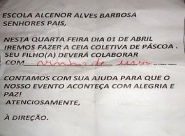 Professora do Alcenor Alves Barbosa pede vinho para ceia coletiva e constrange estudante