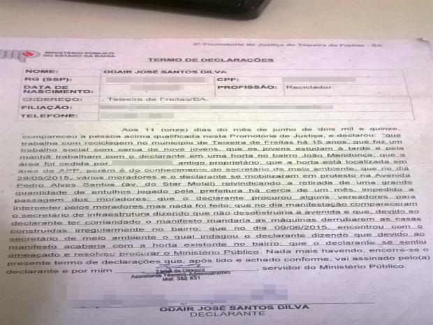 Odair Jose Santos Silva o Ferrugem denuncia ao MP