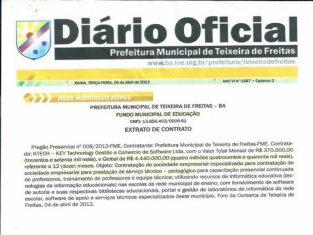 Contrato da Ktech com a Prefeitura Municipal de Teixeira de Freitas