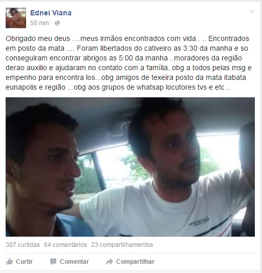 publicacao face sobre Evagner Viana e Edibeto Viana