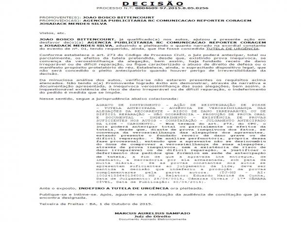 Liminar negada de Philippe Vieira Afonso