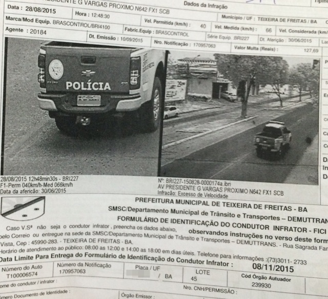 Multa da viatura do DPT