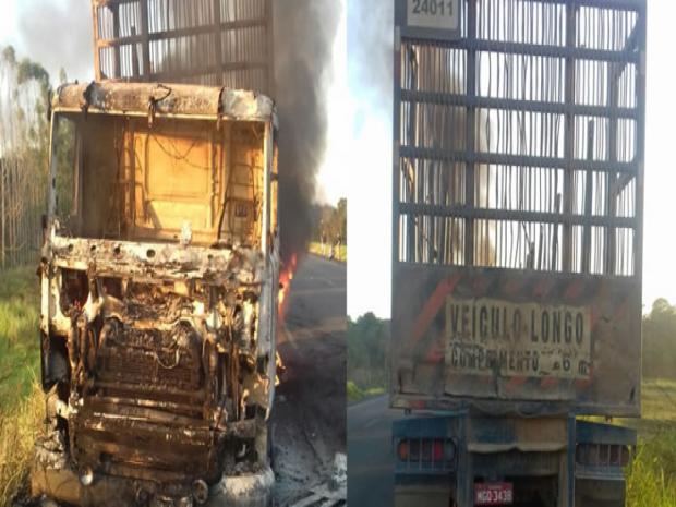 Carreta pegando fogo